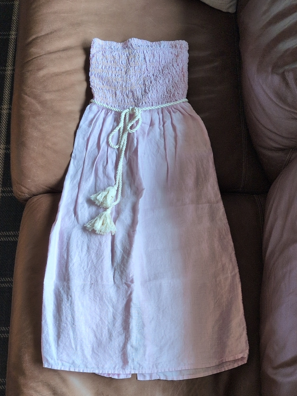 JCrew Strapless Smocked Sundress with Tassel Tie - Pink